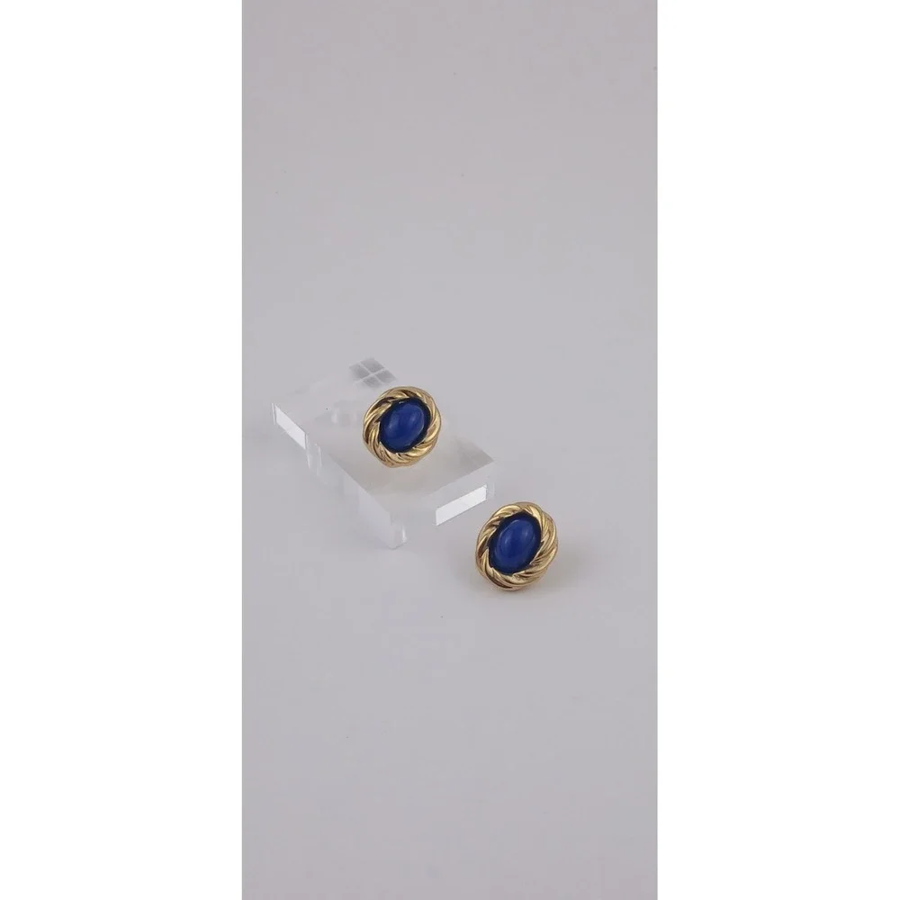 MINT Vintage Signed Kenneth Jay Lane Avon Faux lapis Royal Blue Cabochon Pierced